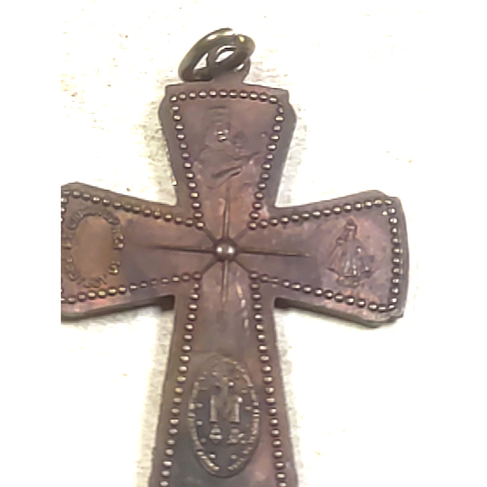 1830 Anique Copper/ Brass cross Catholic Saints Pendant - Picture 9 of 11